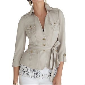 WHBM 00 Belted Casual Peplum Jacket Beige